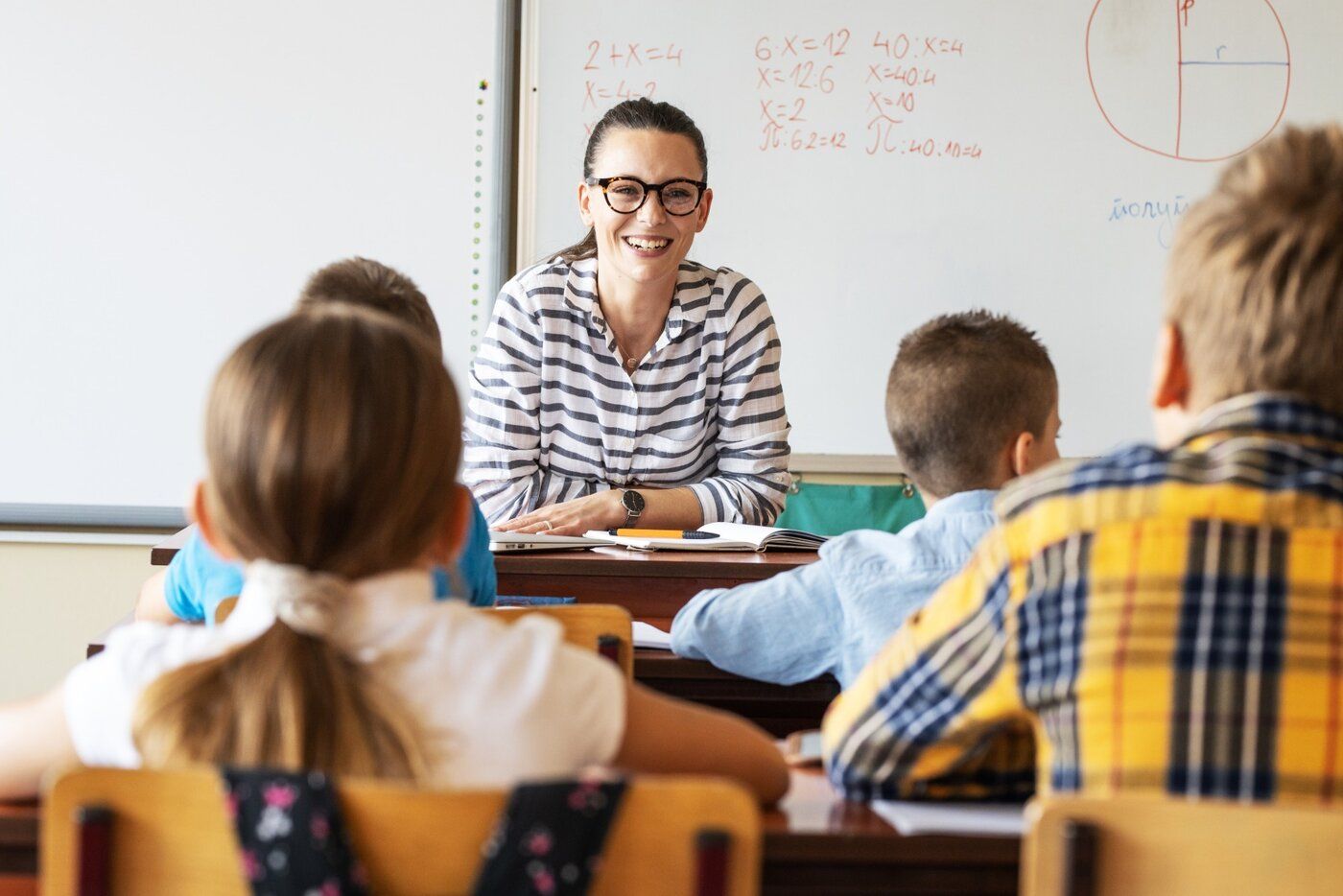 Teacher students smiling