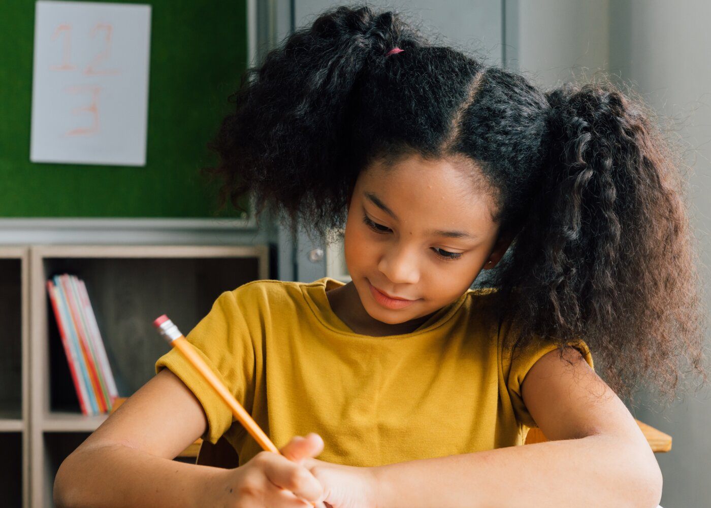 Student writing language